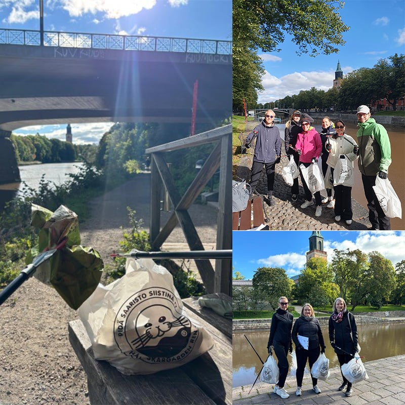 OP Turun Seudun varainhoito siivoamassa Aurajoen rantoja.